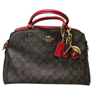Coach Lillie Carryall Bag w/ Signature Brown and Red Canvas (Style 91495)